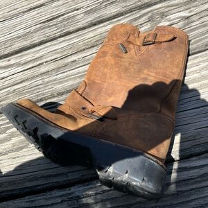 KIDS BROWN LEATHER MOTO BOOT, sz 3.5, made in Italy, sherling lined